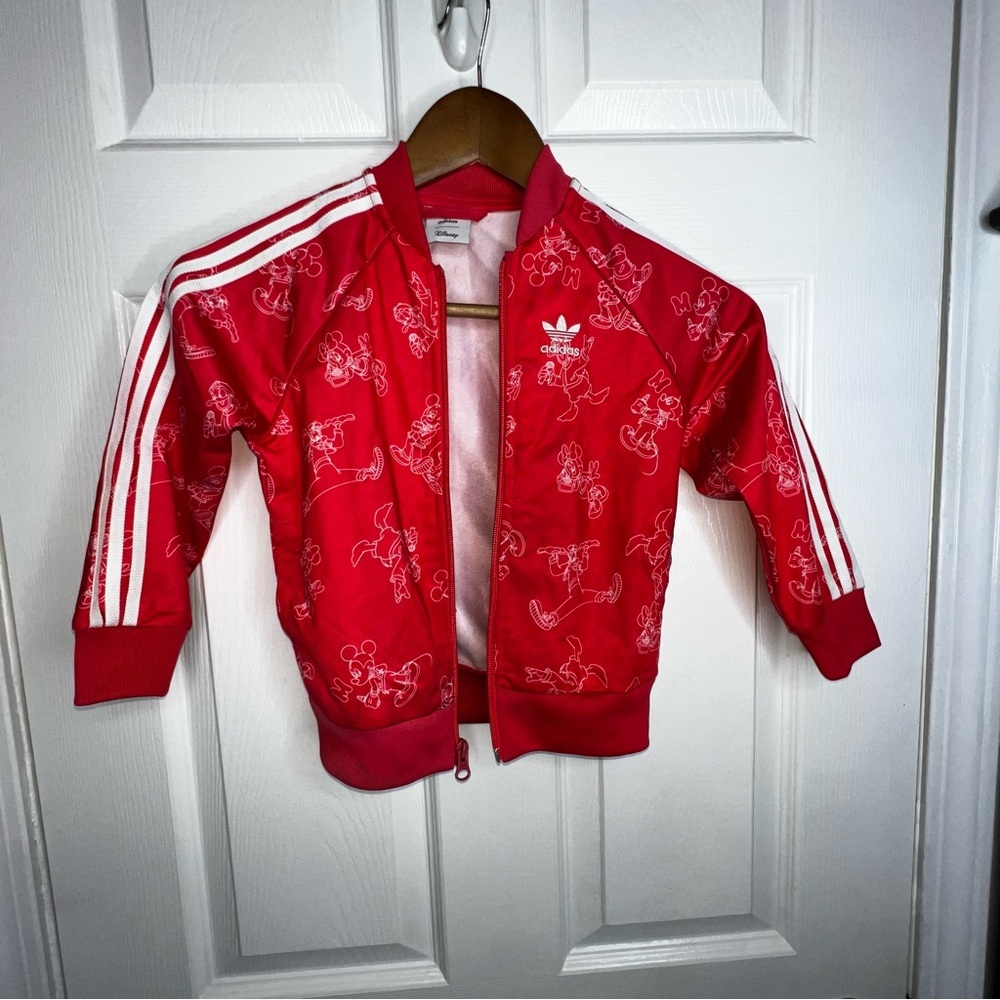 Adidas Red (Pinkish) Kids Zip-Up Jacket with White Stripes - Picture 4 of 10